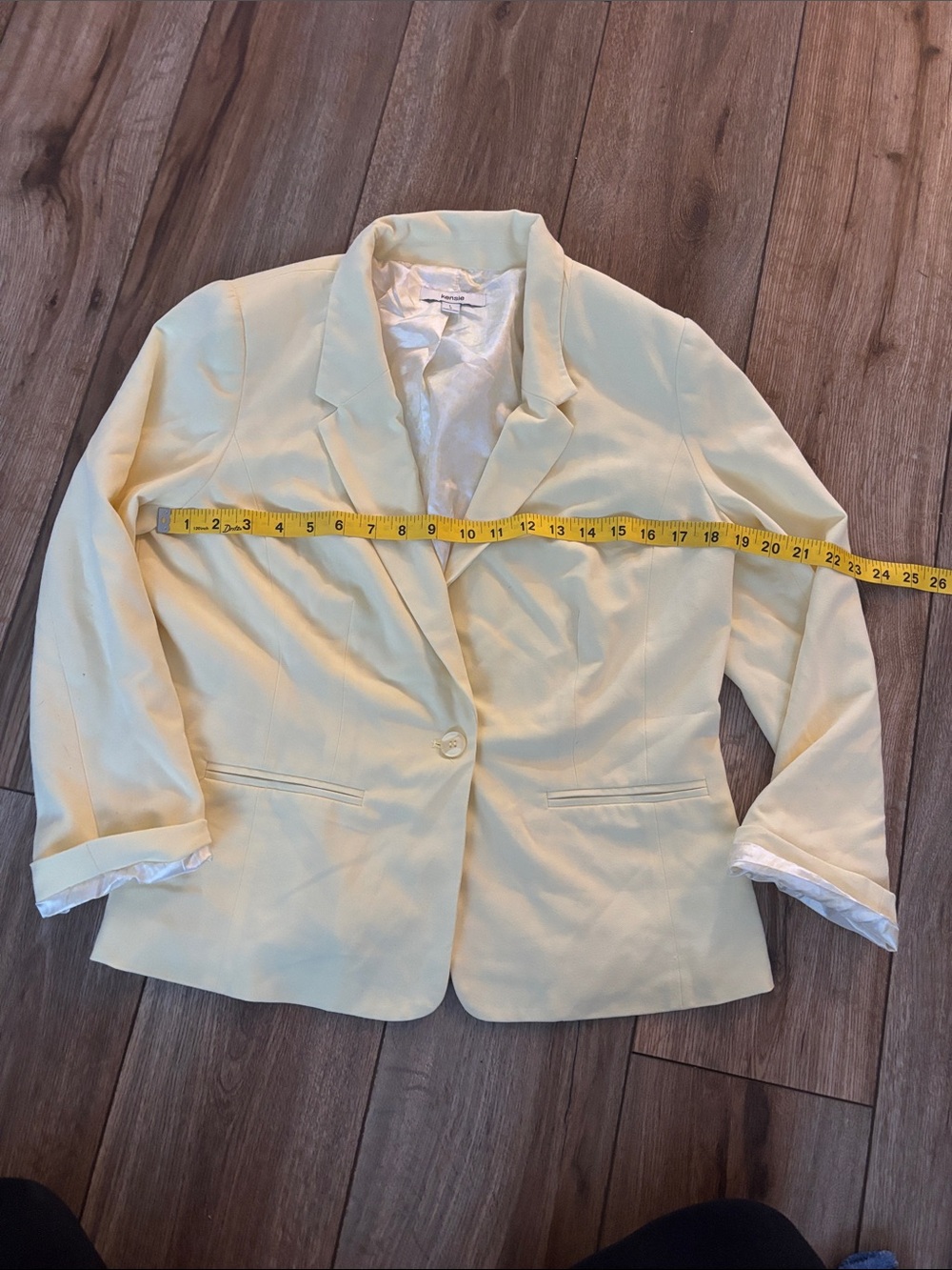Kensie Pastel Yellow Single-Button Tailored Blazer - Size Large